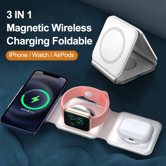 REMAX 15W Magnetic Wireless Charger for Iphone 14 Promax 13 12 Apple Airpods Pro iWatch Portable Foldable Fast Charging Dock