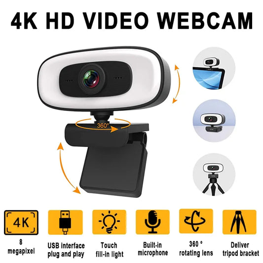 Clodrain Mini 4K-2K Webcam With Microphone and Tripod