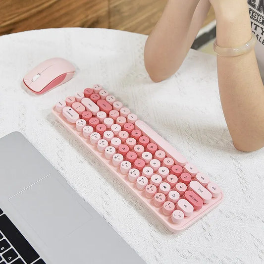 MOFII Wireless Keyboard and Mouse, Cute Colorful 68 Round Keycap Compact Keyboard for Computer, Computer, Desktop, Laptop