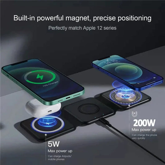 30W 3 in 1 Magnetic Portable Wireless Charger Pad for iPhone 14 13 12 XR Pro Max Apple Watch AirPods Fast Charging Dock Station