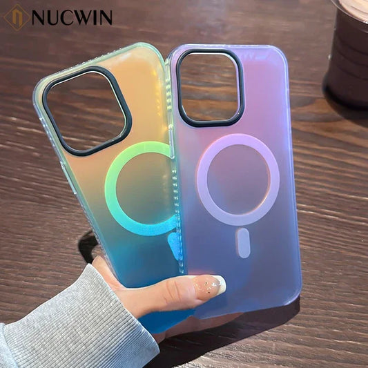 Laser Gradient for Magsafe Case for iPhone 15 14 13 12 Pro Max 11 Magnetic Wireless Charging Colorful Shockproof Luxury Cover