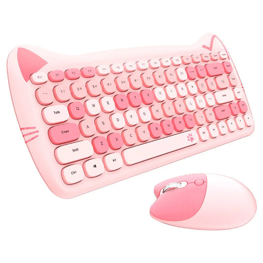 Cute Cat 2.4G Wireless Quiet Small Keyboard Mouse Combos Set Girl Gift Macarone Pink Purple Yellow For Tablet PC Laptop ipad