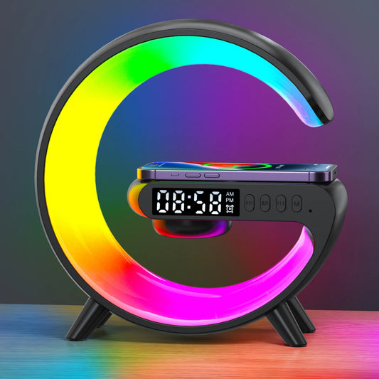 Multifunctional Wireless Charger Stand Pad Alarm Clock Speaker RGB Light Fast Charging Station for iPhone X 11 12 13 14 Samsung