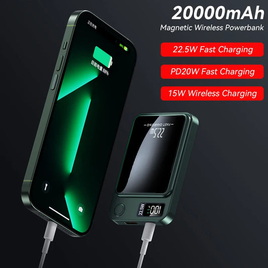 30000mAh Magnetic Power Bank 22.5W Wireless Super Fast Charging Powerbank For iPhone Samsung Huawei Portable Induction Charger