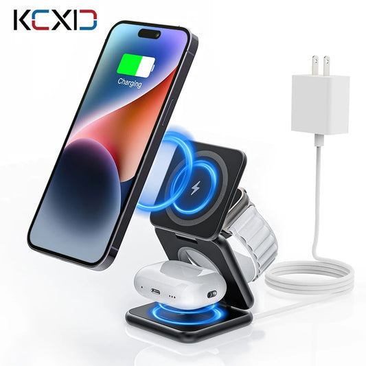 KUXIU Magsafe Wireless Charger, 3 in 1 iphone Charger Foldable Holder for iPhone 15 14, 13, 12 Pro/Max/Plus, AirPods 3/2,iWatch