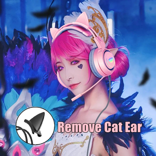 PC Headset Gamer Girls Pink Cat