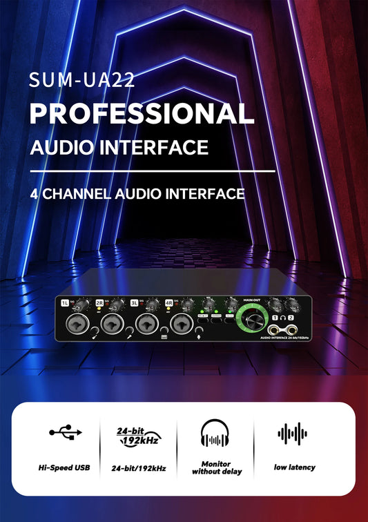 SUM-UA22 Professional 24-Bit/192 kHz Audio Interface  USB Audio Interface for Pro Podcast Recording Music