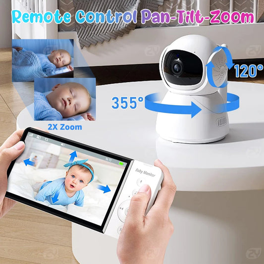 5''IPS Screen Pan-Tilt-Zoom Camera Video Baby Monitor with 30-Hour Battery 2-Way Talk Night Vision Temperature Lullabies SD Card