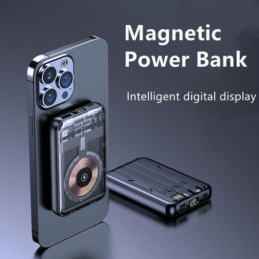 Magnetic Wireless Power Bank 10000mAh for Magsafe Fast Charger Powerbank for iPhone Samsung S23 Built in Cables Poverbank