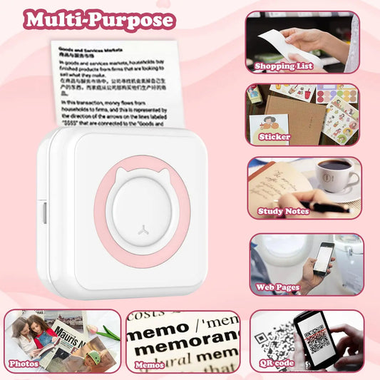 Mini Thermal Label Printer Smart Pocket Portable Photo Printer For Phone Wireless Bluetooth Adhesive Miniprint W/ Printing Paper