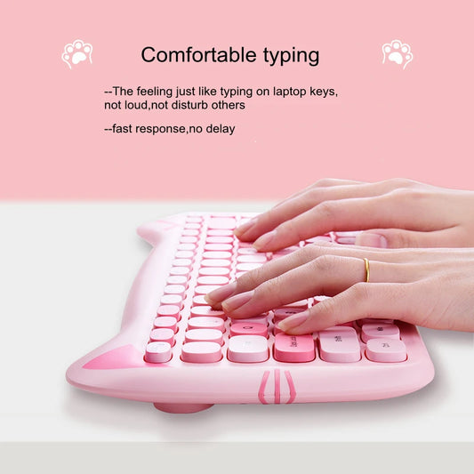 Cute Cat 2.4G Wireless Quiet Small Keyboard Mouse Combos Set Girl Gift Macarone Pink Purple Yellow For Tablet PC Laptop ipad