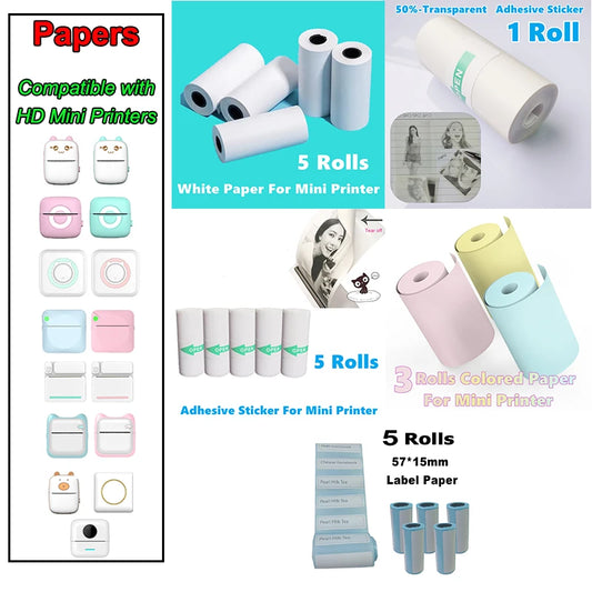 Photo Paper for HD Mini Printers Semi-Transparent Thermal Self-Adhesive Sticker Colors Papers Inkless Printer Supplies